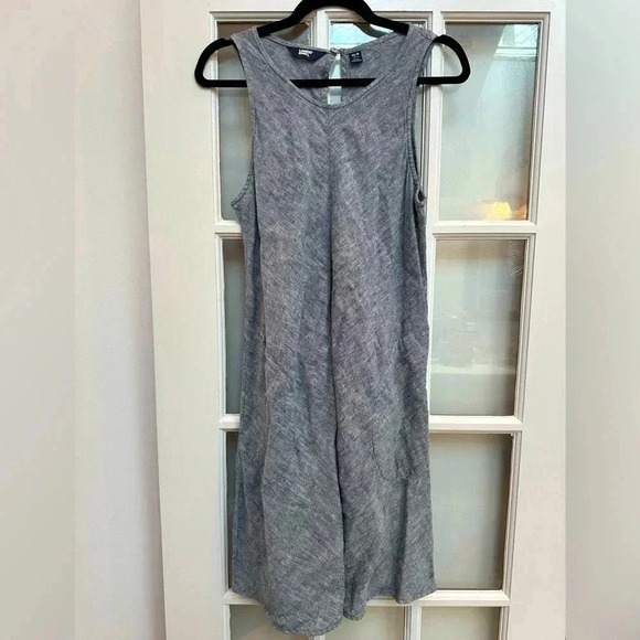 Lands' End Sleeveless Linen A-Line Shift Dress Chambray Navy Size M Petite 10/12 - Picture 11 of 11